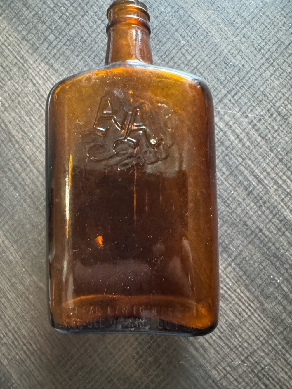 Antique AA brown Liquor Glass Bottle 7 X 3.5 Inches Vintage Collectible